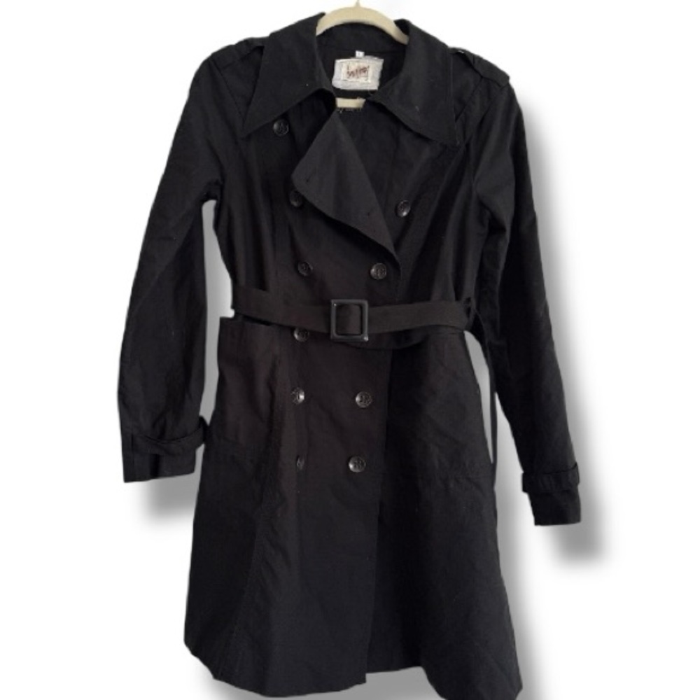Johnny Was Pete & Greta Double Breasted Trench Belted Jacket Black Size Small